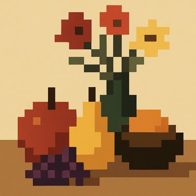 still life arrangement of fruits and flowers