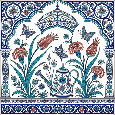 a garden scene with butterflies, flowers and a watering can, clean uncolored line art, no text