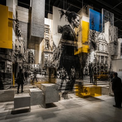 urban street with city activity — Installation Modern Art Style