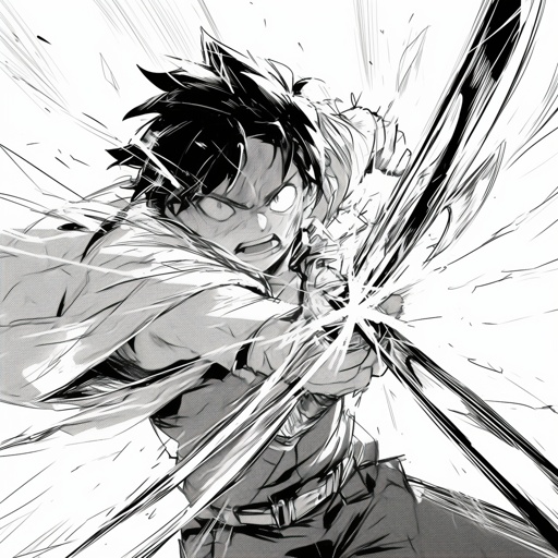 Action-packed fight scene with speed lines in the art style of Manga --niji 6