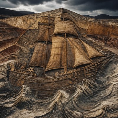 sailing ship on a stormy sea