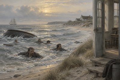 Herman Melville's sailors swim to shore when their rowing boat is capsized 