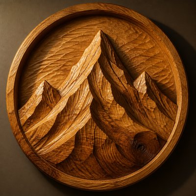 an emblem of a mountain peak inside a circle, simple bold shapes on a plain background, no text or lettering