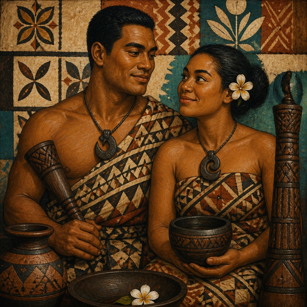 portrait of two people together — Fijian Art Style