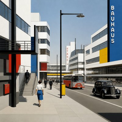 urban street with city activity — Bauhaus Architecture