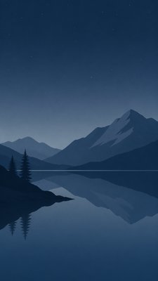 a tranquil mountain lake beneath a starry night sky, no people, no text