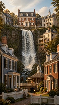 towering waterfall cascading down a cliff