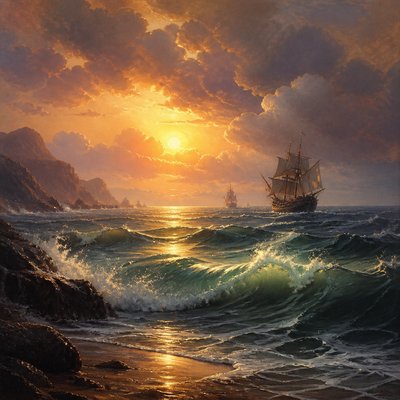 wide landscape with natural scenery — Seascape Painting Style