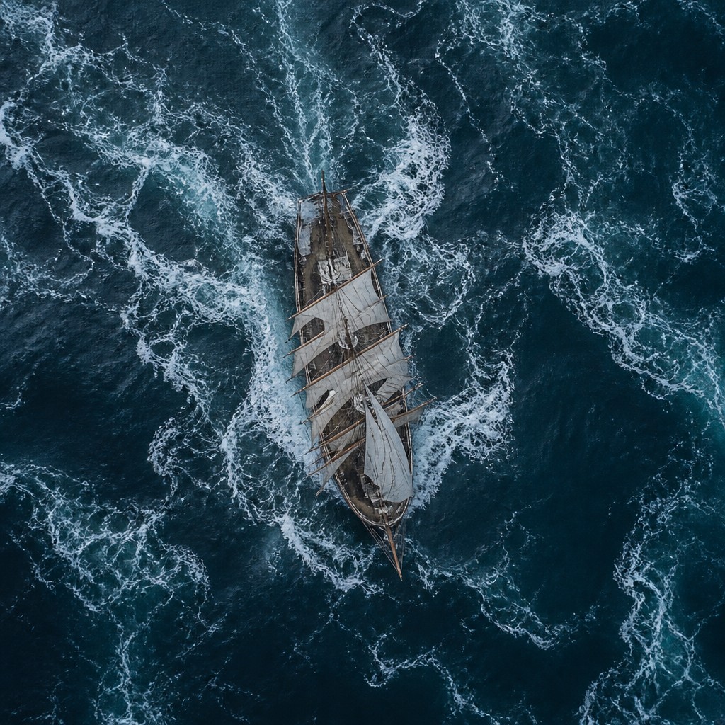 sailing ship on a stormy sea