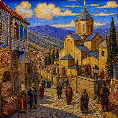 urban street with city activity — Georgian Art Style
