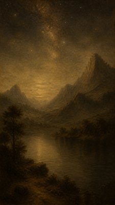 a tranquil mountain lake beneath a starry night sky, no people, no text