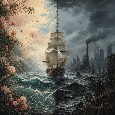sailing ship on a stormy sea