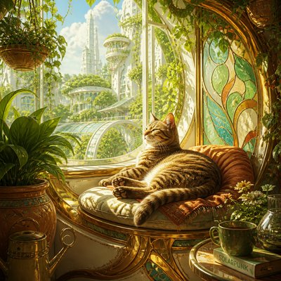a cat lounging in a sunlit window