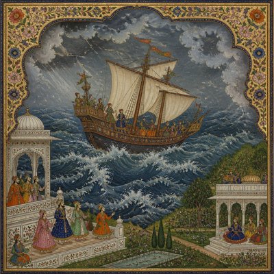 sailing ship on a stormy sea