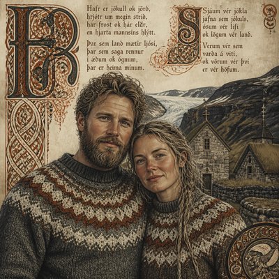 portrait of two people together — Icelandic Art Style