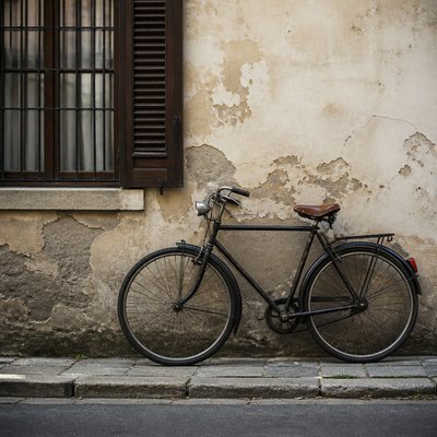 bicyle resting against a wall — Realistic Landscape Art Style
