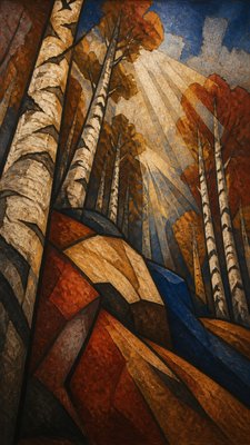a serene birch forest in soft morning light, no people, no text