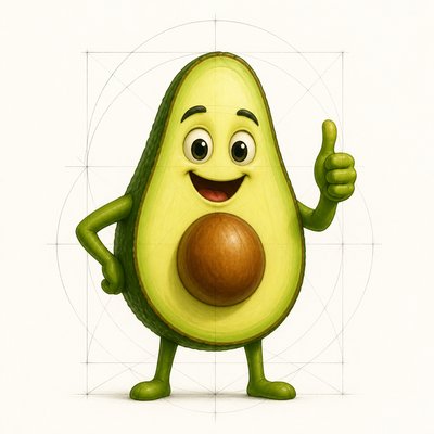 a happy avocado character giving a thumbs up, bold readable design on a plain background, no text