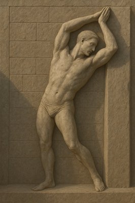 a statue of a man holding a pole