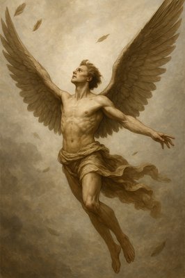 a painting of a man with wings in the air