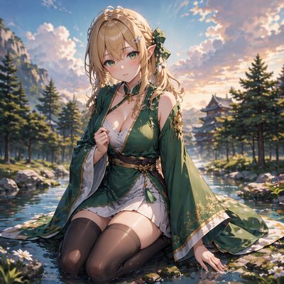 beautiful anime girl, wearing green outfit