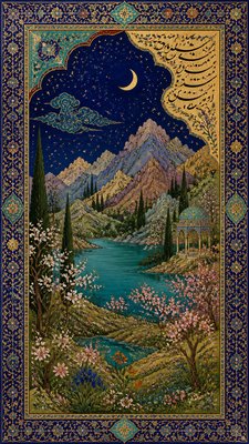 a tranquil mountain lake beneath a starry night sky, no people, no text