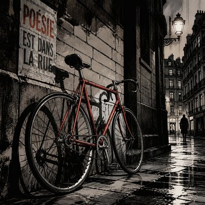 bicyle resting against a wall