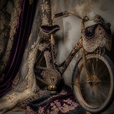 bicyle resting against a wall