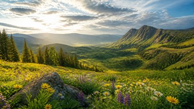 sweeping panoramic landscape with a dramatic sky