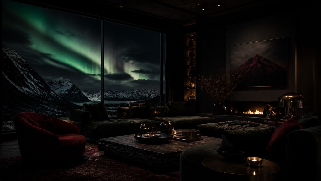 a flowing aurora over snowy peaks, wide sweeping composition, no people, no text