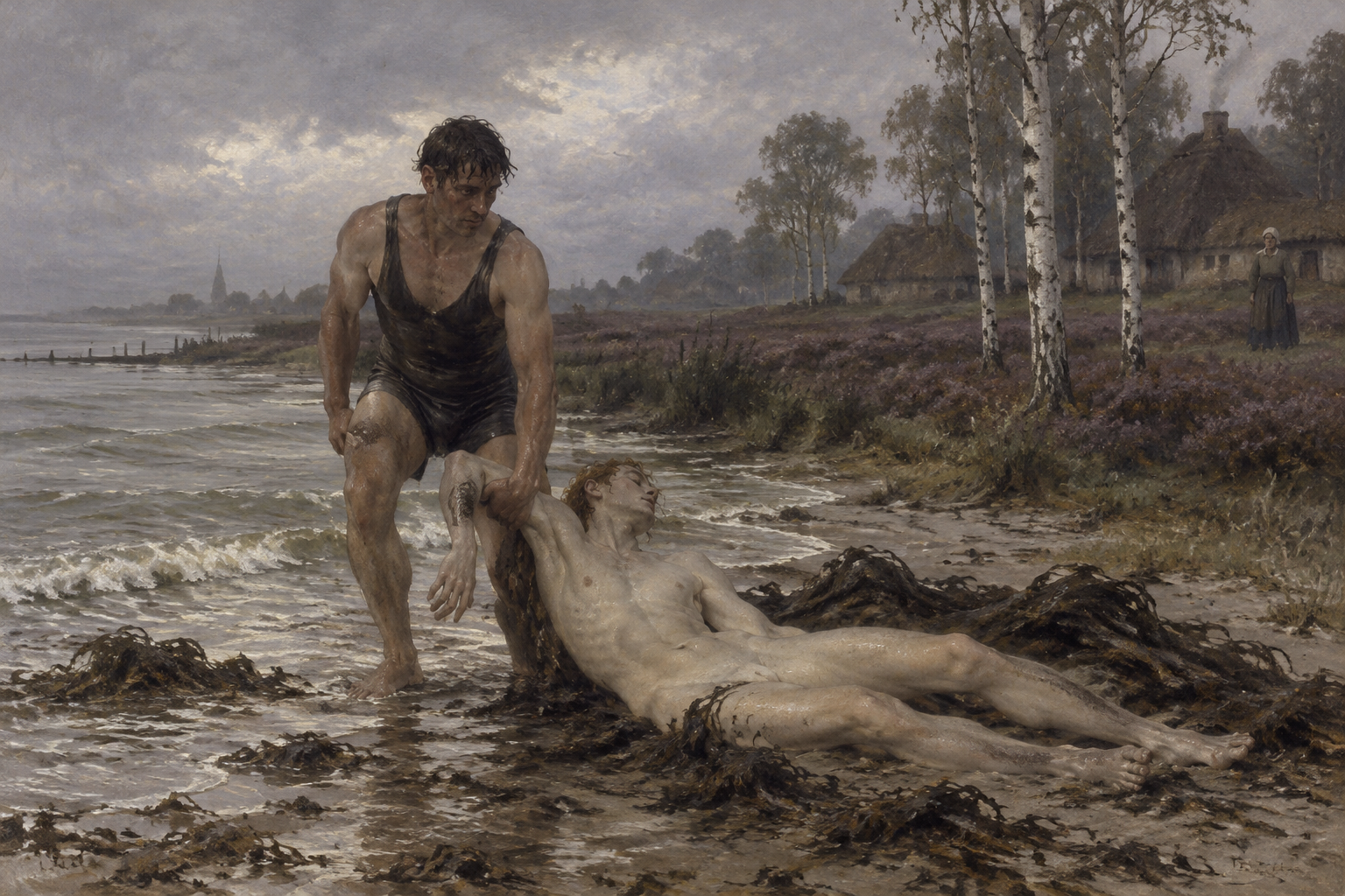 a mal swimmer walking on the beach rescues an ignudi athlete washed up on the beach
