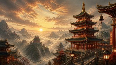 sweeping panoramic landscape with a dramatic sky