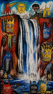 towering waterfall cascading down a cliff