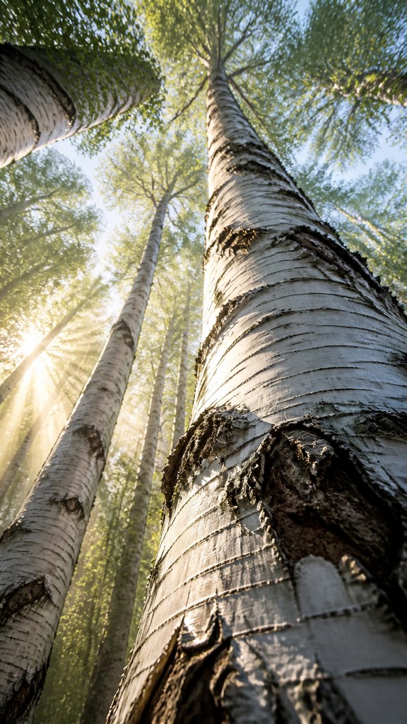 a serene birch forest in soft morning light, no people, no text