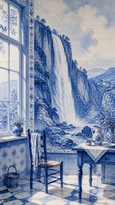 towering waterfall cascading down a cliff