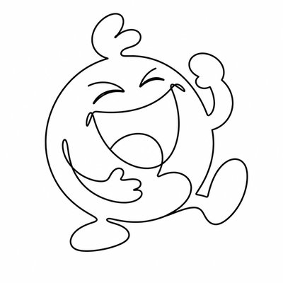 an exaggerated laughing face of an original round mascot character, bold and readable at small size, plain background, no text
