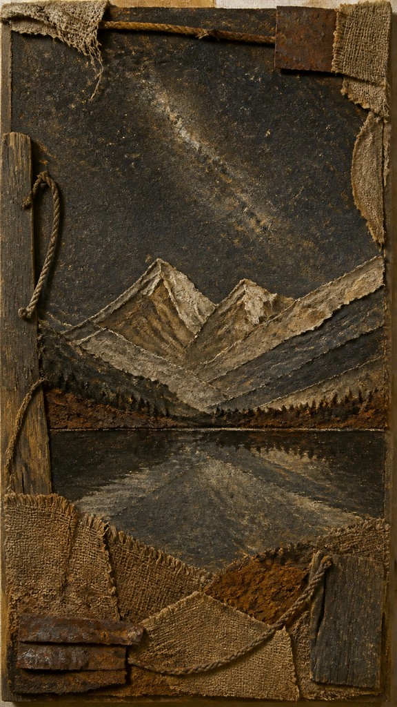 a tranquil mountain lake beneath a starry night sky, no people, no text