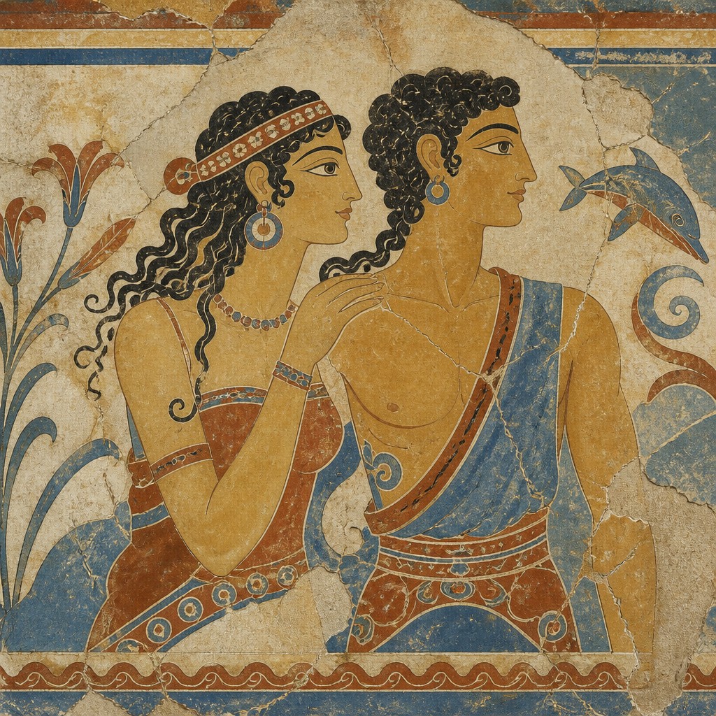 portrait of two people together — Minoan Fresco Art Style