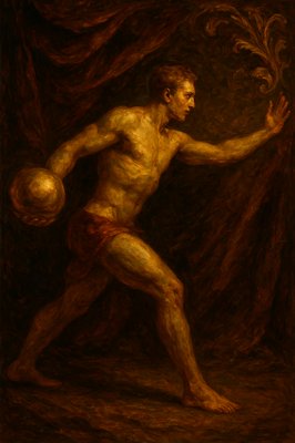 a painting of a man holding a ball