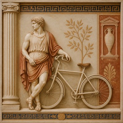 bicyle resting against a wall