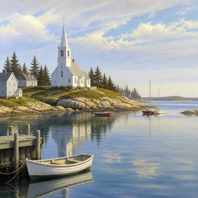 wide landscape with natural scenery — New England Maritime Art Style