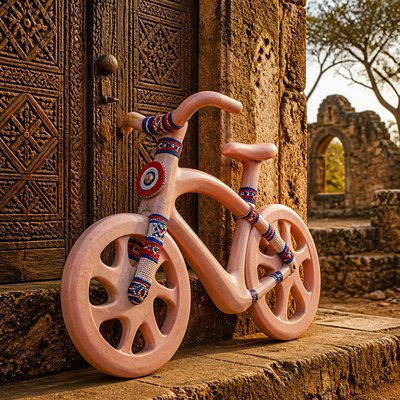 bicyle resting against a wall