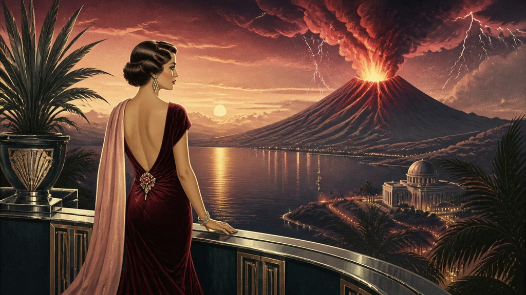an erupting volcano with lightning strikes, dramatic wide composition, no text