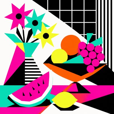 still life arrangement of fruits and flowers