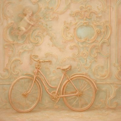 bicyle resting against a wall