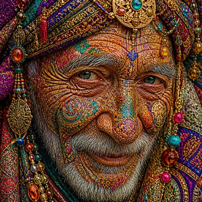close-up portrait of an elderly person with expressive weathered features