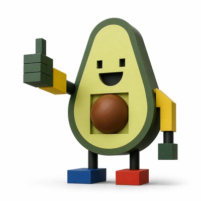 a happy avocado character giving a thumbs up, bold readable design on a plain background, no text