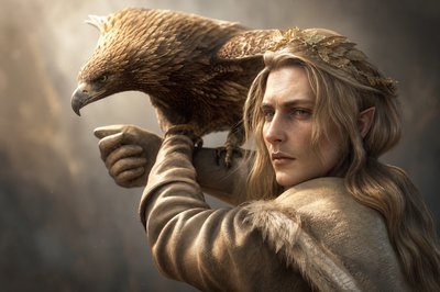 a woman holding a bird on her arm