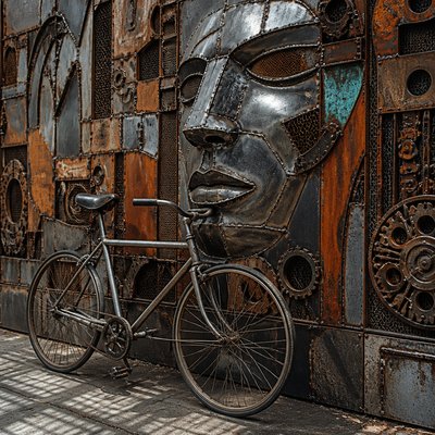 bicyle resting against a wall