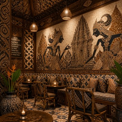 cozy cafe interior with warm lighting